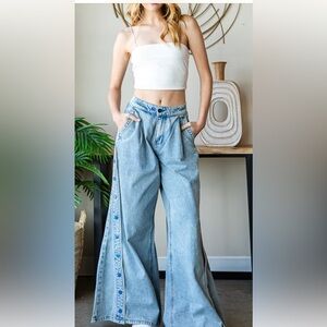 Oil & Hali washed l Blue Wide-Leg  palazzo Jeans
